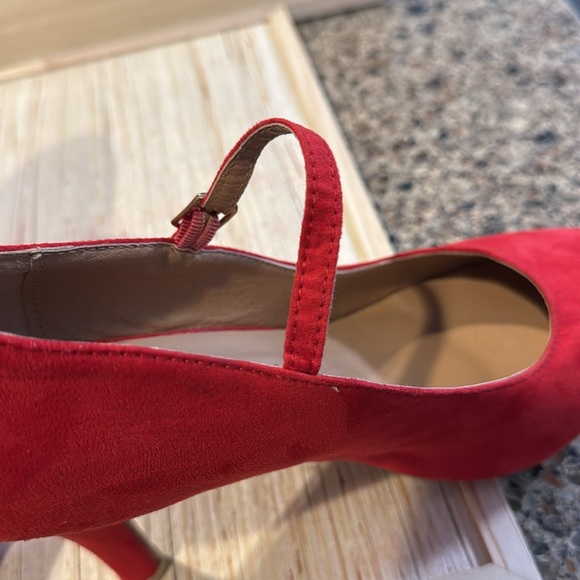Suede Red Mary Jane Heels - Picture 13 of 15